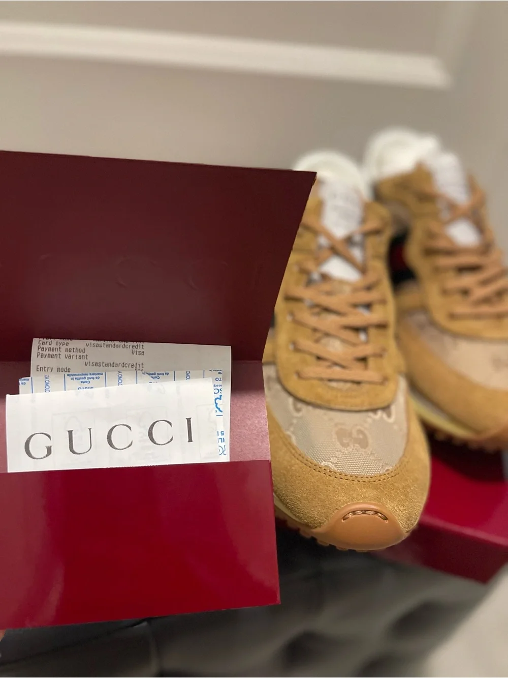 Gucci Tan & Beige GG Suede-Trim Runner Sneakers comes
